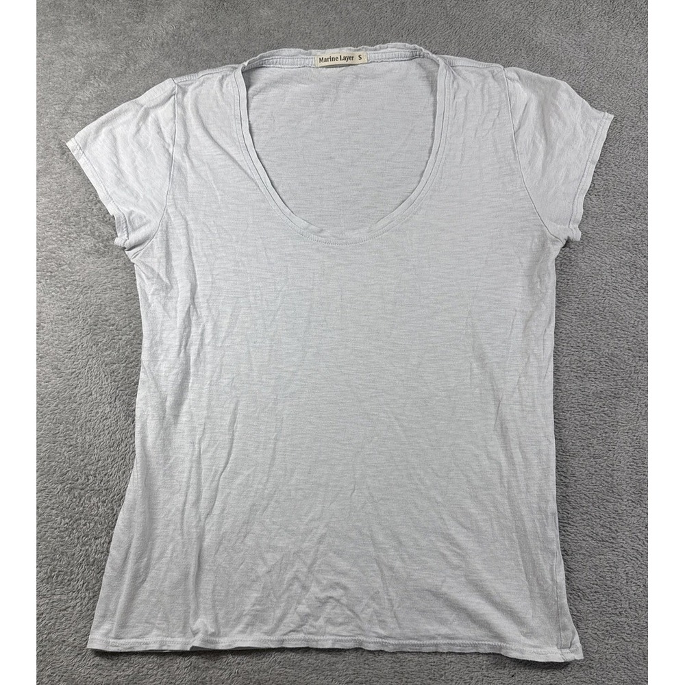 Marine Layer Women's Signature Scoop Neck T-Shirt White/Light Blue Size Small